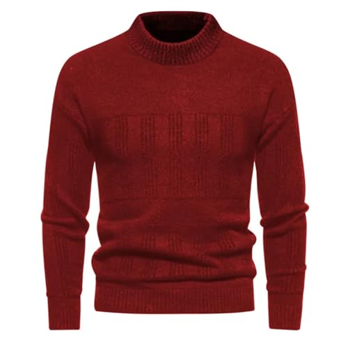 Men's Half High Neck Sweater Warm and Skin-Friendly Elastic Sweaters Pullover Knit Sweater M46-Red XL