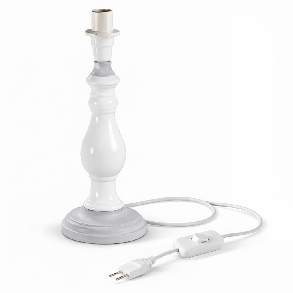 DRULINE Lampenfuß Tischlampe - Leuchtenfuß - Lampen Fuß - Tischlampenfuß - Keramik/Holz Grau-Weiß - E14 - B/H/T ca. 11 x 30 x 11 cm - 220-240V 50Hz - max. 40 W