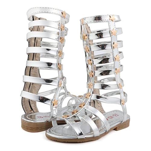 Image of Skeblo Girls Rivet Gladiator Sandals Summer Princess Dress Strappy Flats Zip Up Boots Shoes