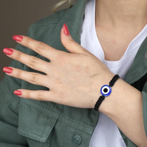 2 Stück Evil Eye Bracelet, Evil Eye Armband, Böser Blick Schnur Armbänder, für Damen, Herren, Mädchen, Jungen(Schwarz)