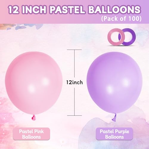 Image of Pink and Purple Balloons 100 Pack 12 inch Light Pink Purple Latex Balloons for Girls Womens Butterfly Baby Shower Decorations Birthday Wedding, Engagements, Anniversary Party Decoration
