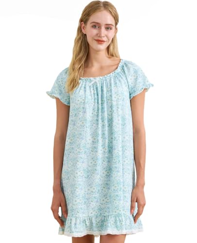 Image of Nanxson Women's Cotton Nightgown Short Sleeve Sleepwear Vintage Nightshirt
