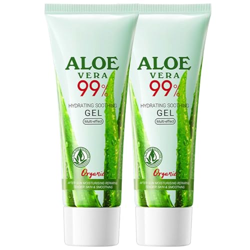 2Pcs 99% Pure Aloe Vera Gel for Skin Care Soothes Sunburn Itchy & Damaged Skin. Enriched with Vitamin E for Hydration & Healing. Perfect for Daily Skincare & Post-Sun Relief