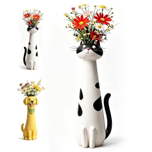 Cat Vase Planter Cute Cat Figurine Flower Pot Unique Decorative Resin Planter for Indoor Small Plants Whimsical Desktop Ornament Creative Housewarming Gift (Quirky Cat Vase)