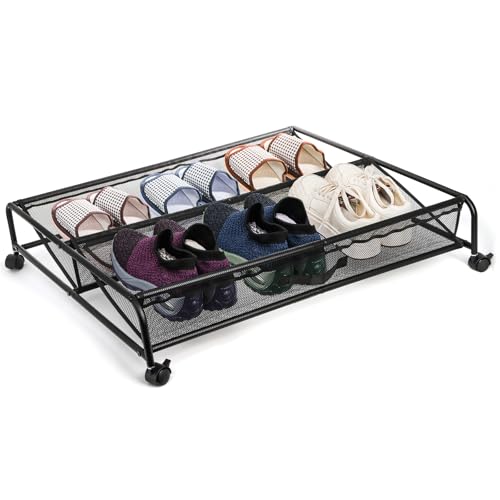 Goaste Under Bed Shoe Storage Organizer with Wheels, Rolling Underbed
