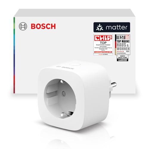 Bosch Smart Home Zwischenstecker kompakt [+M], smarte WLAN Steckdose, App steuerbar mit Energiesparfunktion, flexible Nutzung im Bosch Smart Home System oder herstellerübergreifend in Matter Systemen