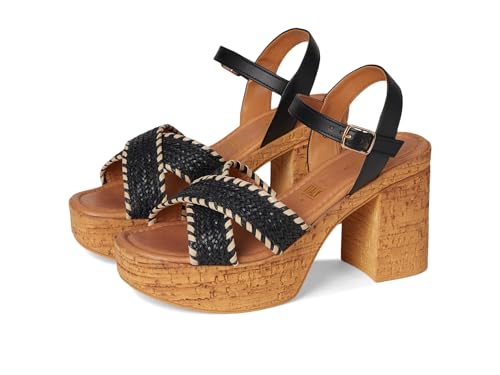 Seychelles Women's Bravo Raffia Platform Sandal, Black/Natural Raffia, 9, Medium