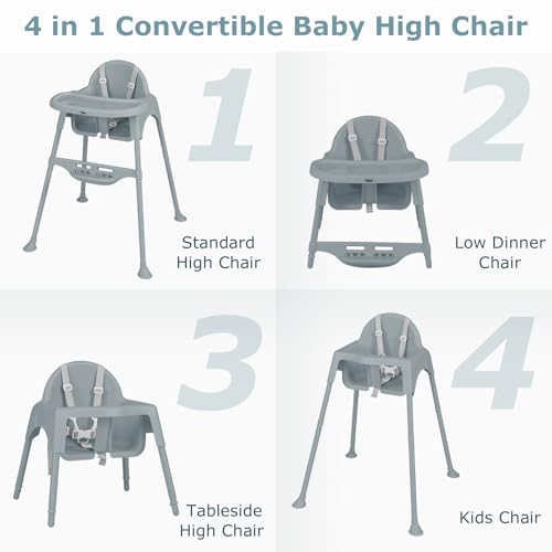 Image of INFANS 4 in 1 Baby High Chair, Convertible Highchair for Babies and Toddlers, Infant Compact Highchairs with Removable Tray Adjustable Footrest, Lightweight Highchair for 6-36 Months