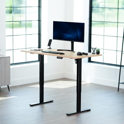 Image of VIVO Electric 60 x 24 in Standing Desk, Memory Height Adjustment, 1B Series, Holds 220 lbs, One-Piece Light Wood Top, Black Frame, DESK-KIT-1B6C