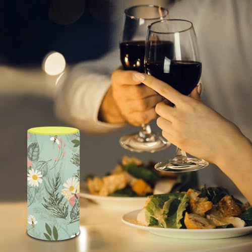 Image of LED Flameless Candles Battery Operated with Remote Timer 5.9'' Tealight Realistic Electric Candle Pillar Lights 12 Color Changing for Indoor Outdoor Home Decor, Daisy Leaf Butterfly Bee