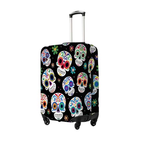 Mexican Sugar Skull Black Stretchable Luggage Covers for Suitcase TSA Approved, Dust Proof and Scratch Resistant Travel Luggage Protector for Carry On (18-21 in)2