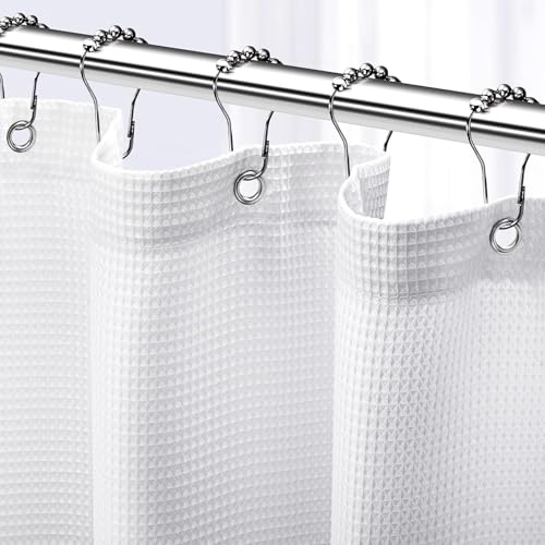 Consejos para Comprar Cortinas de baño de tela los 5 más buscados. 41 Timotech Cortinas de Baño Blancas Cortina de Ducha de Tela Estilo Hotel Diseño Gofre, Repelente al Agua Elegante 183x183 cm, Ojales Resistentes al Óxido