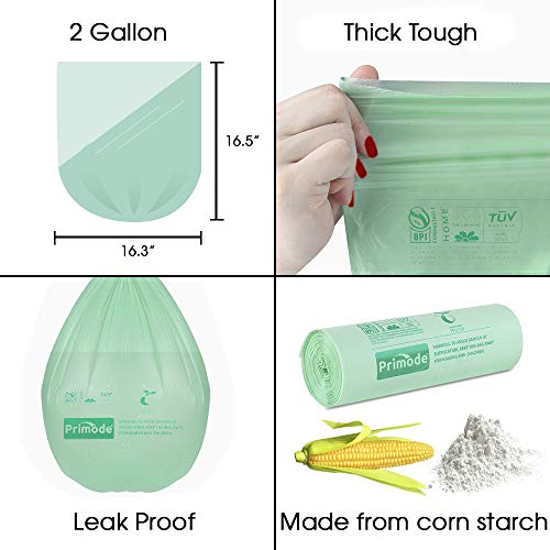 Primode 100% Compostable Trash Bags, 2.6 Gallon Food Scrap Yard Waste Bags, 100 Count, Extra Thick 0.71 Mil. Astmd6400 Compost Bags Small Kitchen Bin Bags, Certified By Bpi And Tuv Eu #TOP3