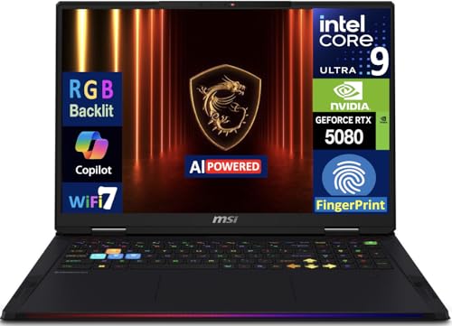 Image of msi Raider 18 HX AI Gaming Laptop 18 inch 120Hz MiniLED 4K Display (Intel Ultra 9-285HX, GeForce RTX 5080, 64GB DDR5, 2x2TB SSD, Copilot, FP Reader, Thunderbolt 5, Win11Home) w /DKZ USB Port Expander