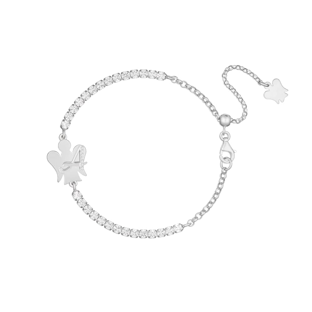 Bracciale tennis con angelo e lettera | Argento 925 | L'alfabeto degli Angeli di Roberto Giannotti | Iniziale nome | Misura regolabile