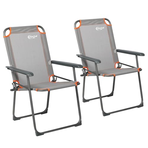 Portal Folding Camping Chair for Adults Set of 2 Mesh Garden Picnic Festival Chair Heavy Duty Foldable Lightweight Hard Armrests High Back Collapsible Beach Fishing Chair Portable Supports 150KG