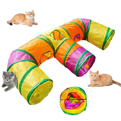 3 Way Collapsible Cat Tunnels with Interactive Ball E Shape Folded Pet Tube Toy for Indoor Cats Puppy Kitty Kitten Rabbit
