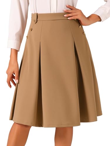 Allegra K Women's Business Casual Pleated High Waist Work Office Vintage Flared Circle Teacher Midi Skirt
