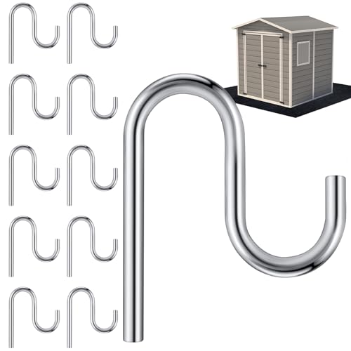 Blulu 10 Pcs 2 Long Shed Hooks Shed Accessories Without Drilling Hole for Hanging Heavy Duty Individual Utility Hooks Universal Wall Mounted J Utility Hangers for Tools Shovels Rakes (Silver)
