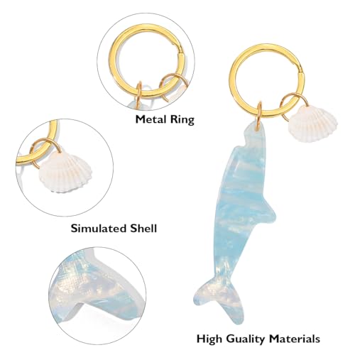 Ocean Starfish and Shell Keychain, Pink Pearl with Gold Accents