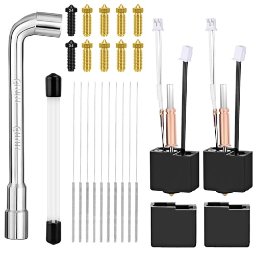 Yizhet 2 Stück Hotend für Anycubic Kobra 3/3 V2/3 Combo, mit 8 Messingdüsen + 2 Hartstahldüsen + 20 Reinigungsnadeln + Düsen-Schlüssel | All-in-One Wartungsset für ununterbrochenen Druck