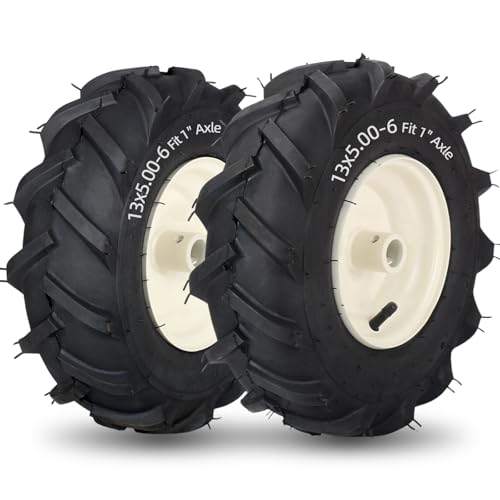 GICOOL 13x5.00-6 Tiller Tire and Wheel 1 Axle Size 3-1/8 Centered Hub 13x5-6 Super Lug Tractor & Trencher Tire Replacement