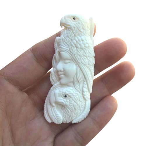 Adabele 1pc Beautiful Sacred Two-Eagle Goddess Hand Carved White Buffalo