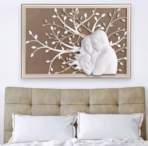 MAZZOLA LUCE Capezzale design sacra famiglia 105x72 moderna quadro capoletto per camera da letto tortora legno e marmorino