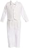 4 Piece White Boys Embroidered Jacquard Christening Baptism or Wedding Vest Set
