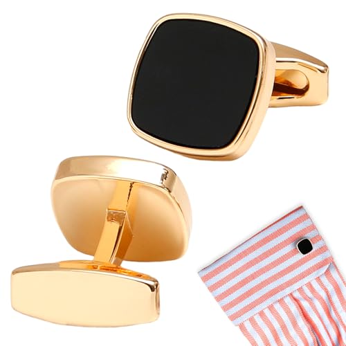 GUOYOU Aleación Gemelos Camisa Hombre Gemelos Personalizados Accesorios Hombre Negro Oro Clásico para la Negocios Novio Mejor Traje Boda Negocio Regalo de Graduación Comuniones Bautizos