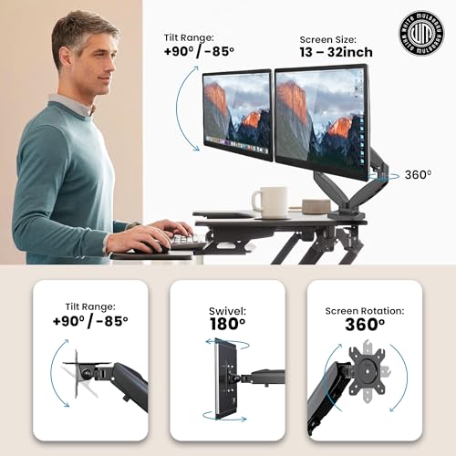 Image of White Mulberry |DIY| Economical Gas Spring Monitor Arm | Desk Mounted Monitor Stand for 15-32 Inch Monitors |9Kg Screen Capacity| VESA 75X75&100X100 | Adjustable Metal Desk Monitor Mount-(Dual Screen)