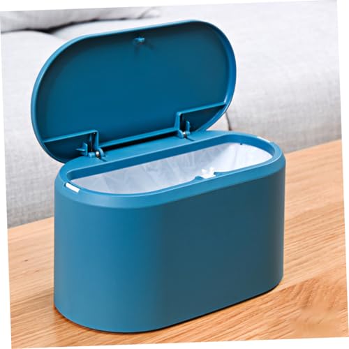 Corbeille de bureau avec couvercle bleu à ouverture par pression