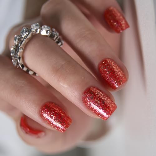 Image of CurvLife Soft Gel Square Press-On Nails Short, Reusable Fake Nails with Glue & Adhesive Tabs, 30PCS Salon-Quality Stick-On Nails for At-Home Manicure (Scarlet Blaze)