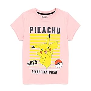 Pokemon T-Shirt Girls Kids Pikachu Caractère Jeu à Manches Courtes Rose Top