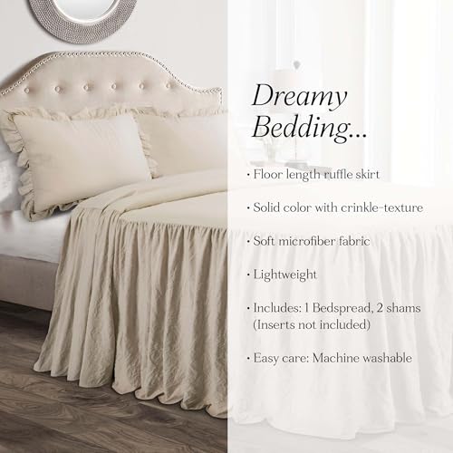image for Lush Decor Ruffle Skirt Bedspread 3 Piece Set, King, Neutral - Beige K