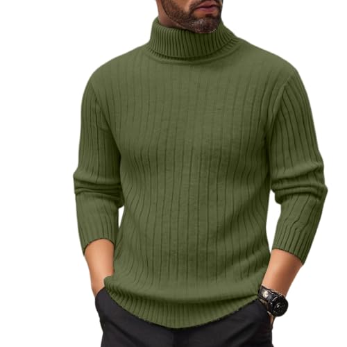 Jersey Hombre Invierno Cuello Alto, Sueter Hombre Manga Larga Color Liso, Jerseys Chic Suéteres Vintage Slim Fit   Adecuado para Primavera, Otoño E Invierno Verde Militar L