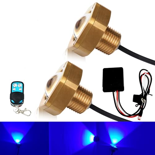 Underwater 1/2in Standard Boat Drain Plug LED Light,UWDESY Upgraded IP68 waterproof brass housing?Underwater Drain Plug Light for Boat Smartphone APP IR Control RGB LED Marine Boat Light?2pcs? (BLUE)