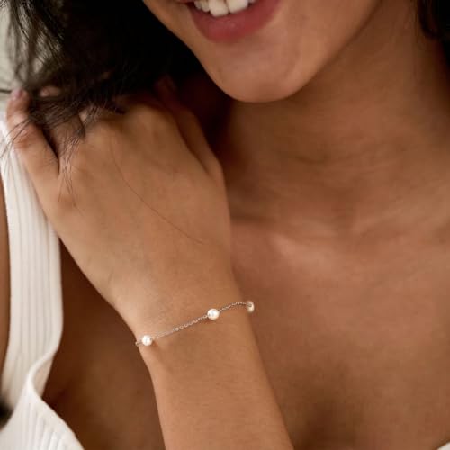 Gold/Silver Pearl Bracelets for Women Dainty Pearls Beaded Chain Tiny Pearls link Chain Cute Simple Pearl Bracelet Jewelry for Women4