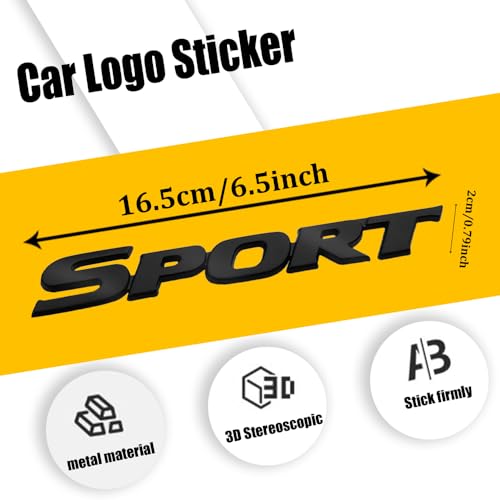 Image of 2PCS 3D Metal Sport Sticker for Car, Car Sport Emblem, 3D Premium Side Rear Trunk Emblem Badge Decals, Auto Badge Stickers Exterior Decoration Accessories Fit Most Cars (Black)