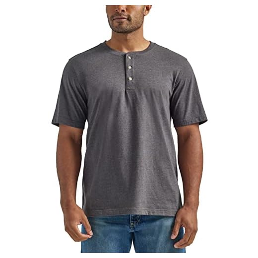Wrangler Authentics Men's Short Sleeve Henley Tee, Charcoal Heather, X-Large