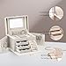Vlando Mirrored Jewelry Box Organizer, Leather Jewelry Storage Case, Necklaces Earrings Rings Brackets Box Holder, Pearl White