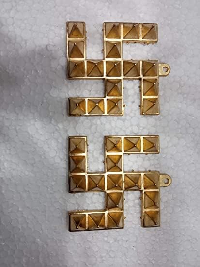 Swastik Pyramid Brass Pair of 2 Vastu Yantra Door Entrance Positive Energy for Home Length 9 Centimetre