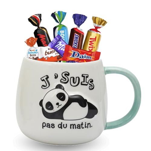 PRO DISTRI Mug Kawai Panda 3D 40cl garni de 25 chocolats Célébrations, Kinder Shokobons et Mini-Bueno, Milka et Daim | Idée Cadeau Gourmand Pâques...