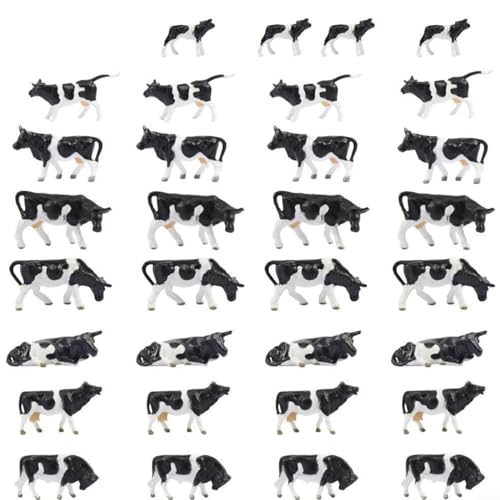 Gbtdoface 30pcs Farm Animals Figure Toys Set,Model Trains Painted Cows,DIY Model Railway Animals Model Painted Farm 1:87 HO Scale Cows Mode
