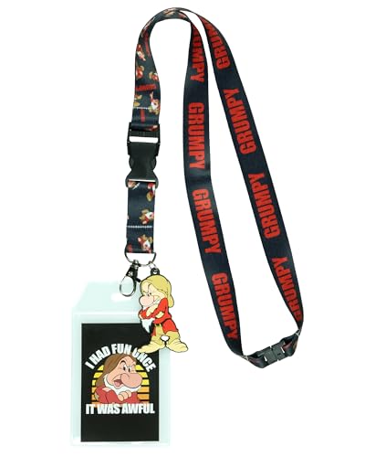 Porte-badge transparent Blanche-Neige Disney avec breloque Grincheux pour clé