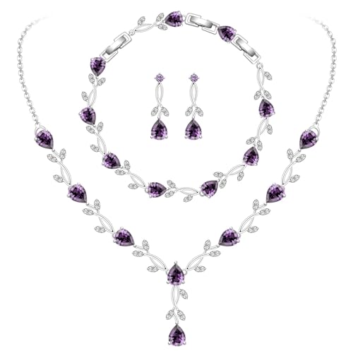 Image of GZWHD Wedding Jewelry Sets for Bride Bridesmaid Women Cubic Zirconia Necklace Earrings Bracelet Set Gift for Mother Friend Wife Daughter Sister Party Prom Jewelry