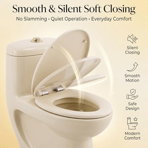 Image of ELEGANT CASA Polypropylene Soft Closing Western Toilet Seat Cover for Bathroom | Seat for Commode with Stable Hinges- Elongated Shape Design Colour Glossy Off White-Ivory-1 Set