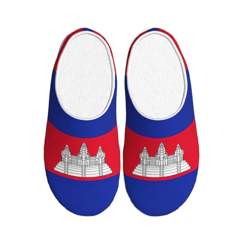 Pantoufles d'hiver EdWal en peluche chaude et motif drapeau Cambodge mixte