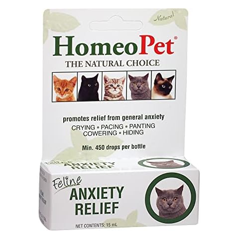 HomeoPet FELINE ANXIETY RELIEF - 100% Natural Pet Medicine. General anxiety as a result of vet/grooming visits, new pets, cattery/boarding stays. For cats of all ages. 15ml/up to 90 doses per bottle Cover