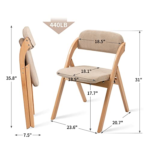 Homefun Folding Chairs With Padded Seats, Wooden Stackable Dining Chairs Set Of 2 Assembled Folding Extra Chair For Guests Kitchen Office Wedding Party Picnic, Khaki #TOP1